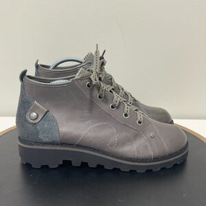 London Underground Womens Size‎ 7.5 Lace Up Chunky Ankle Boot Grey Leather